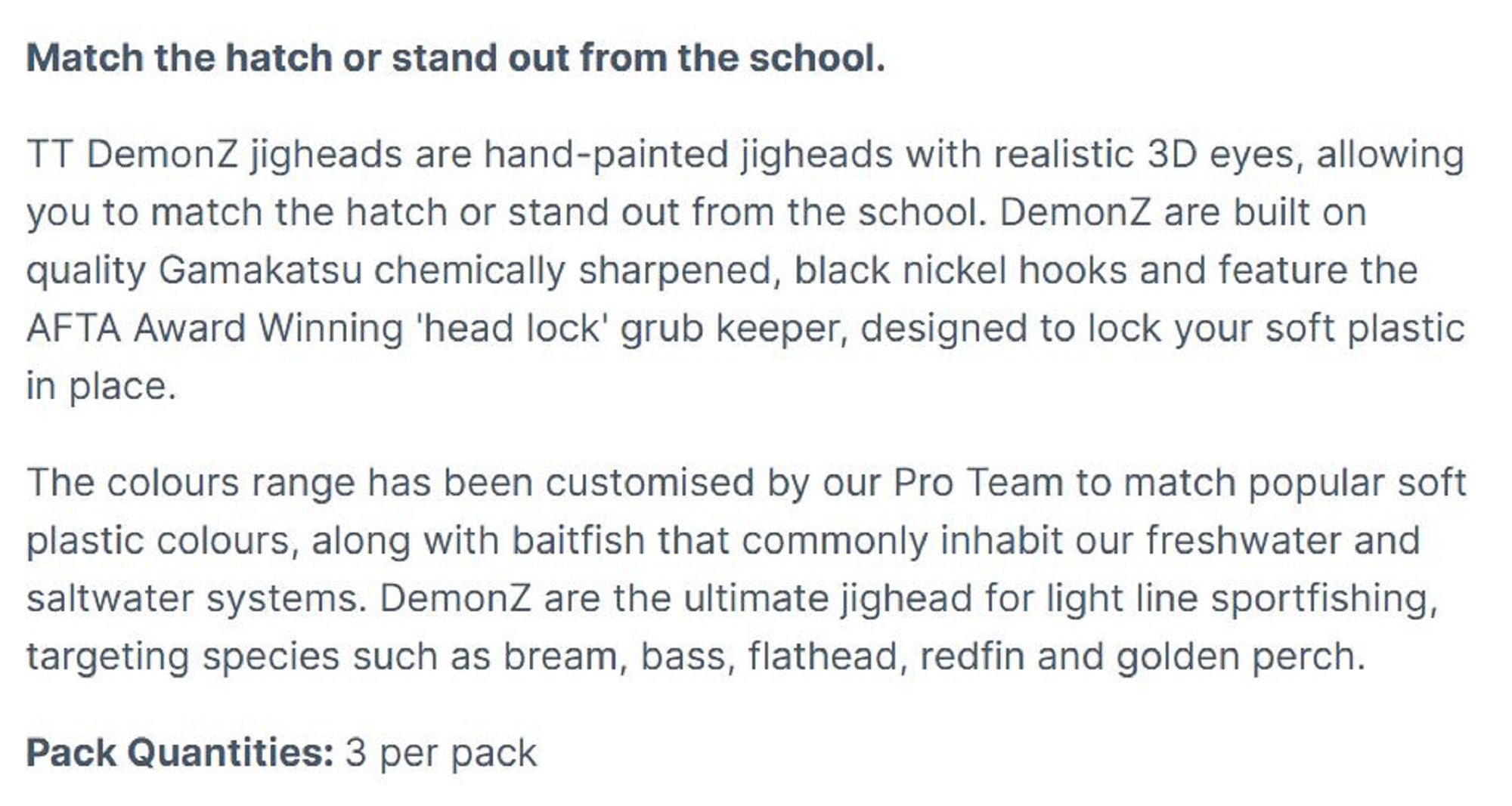 Tackle Tactics TT Demonz Jig Head 1/4oz 3/0H 3/pack Golden Boy (7402)