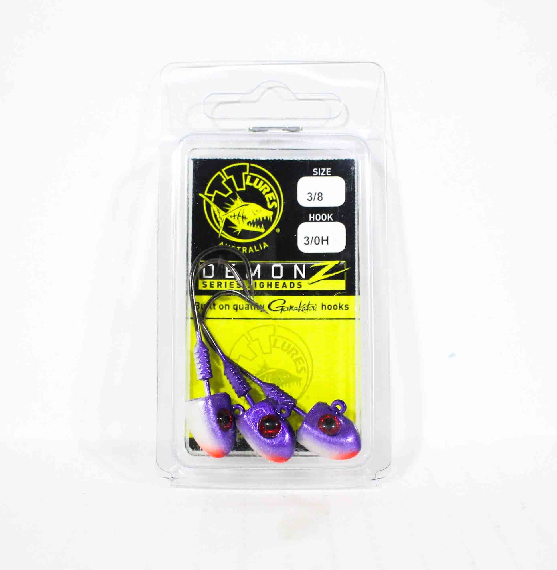 Tackle Tactics TT Demonz Jig Head 3/8oz 3/0H 3/pack Purple Minnow (7624)