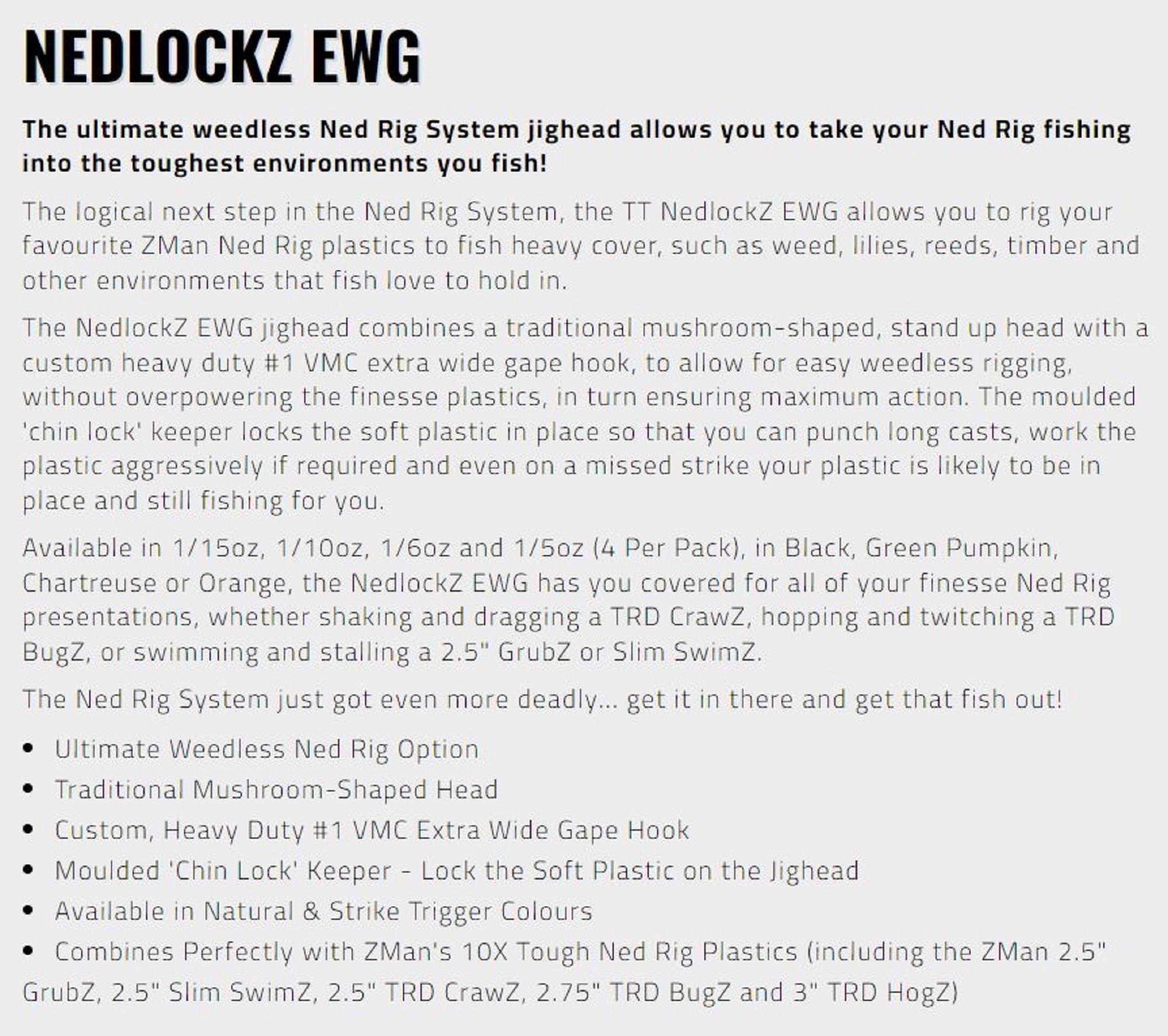 Tackle Tactics TT Nedlockz EWG Jig Head Black 1/6 oz 1 (6212)