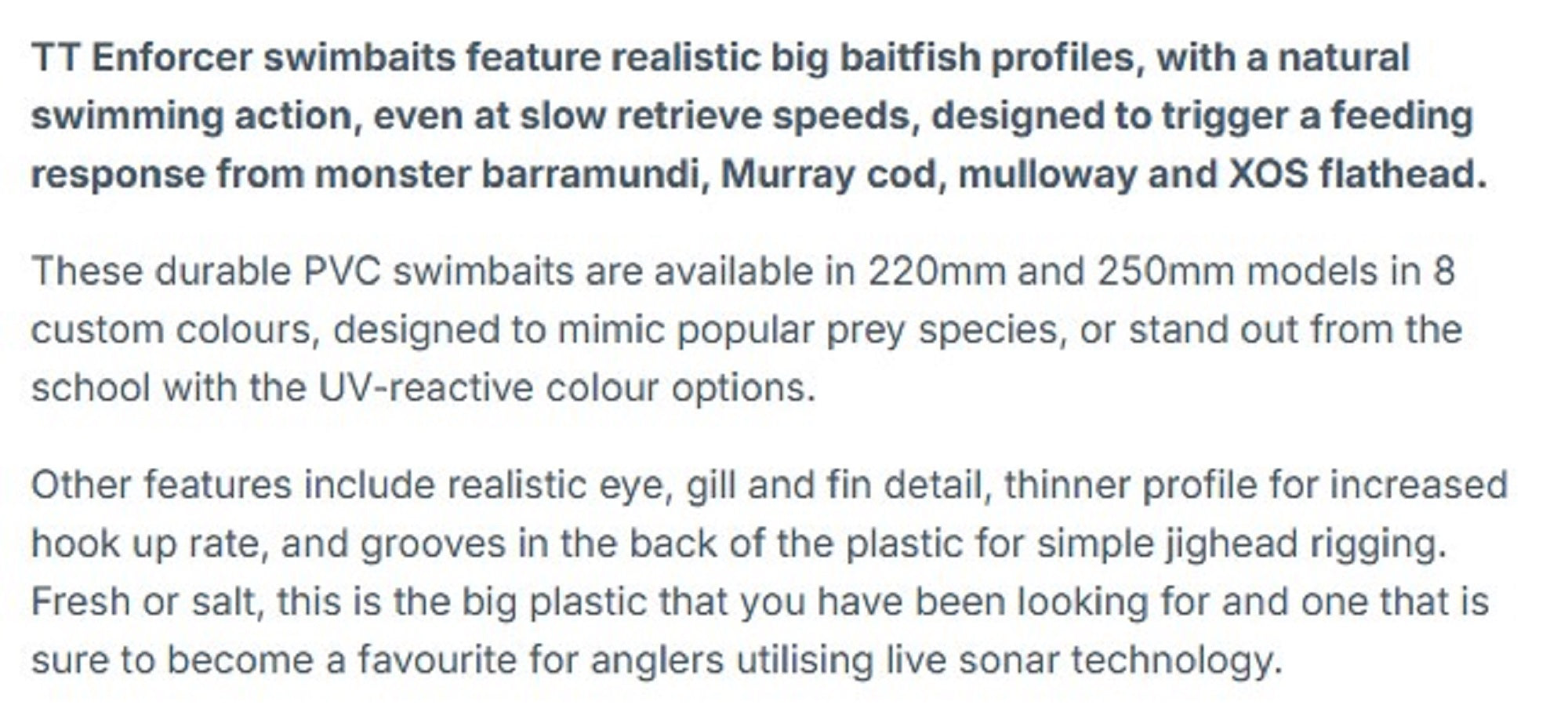 Tackle Tactics TT Soft Lure Enforcer Swimbait 220mm Gold Tiger (2557)