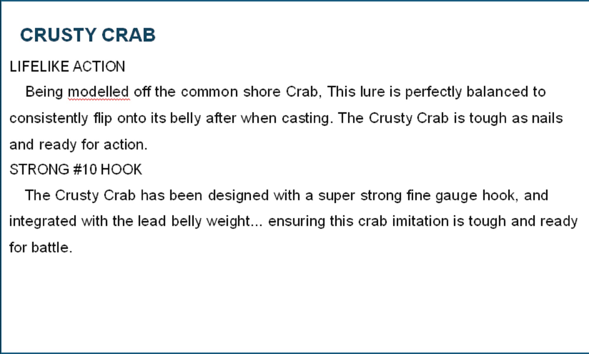 Chasebaits Crusty Crab 50 mm 4.5 grams Sinking Lure 01 (7545)