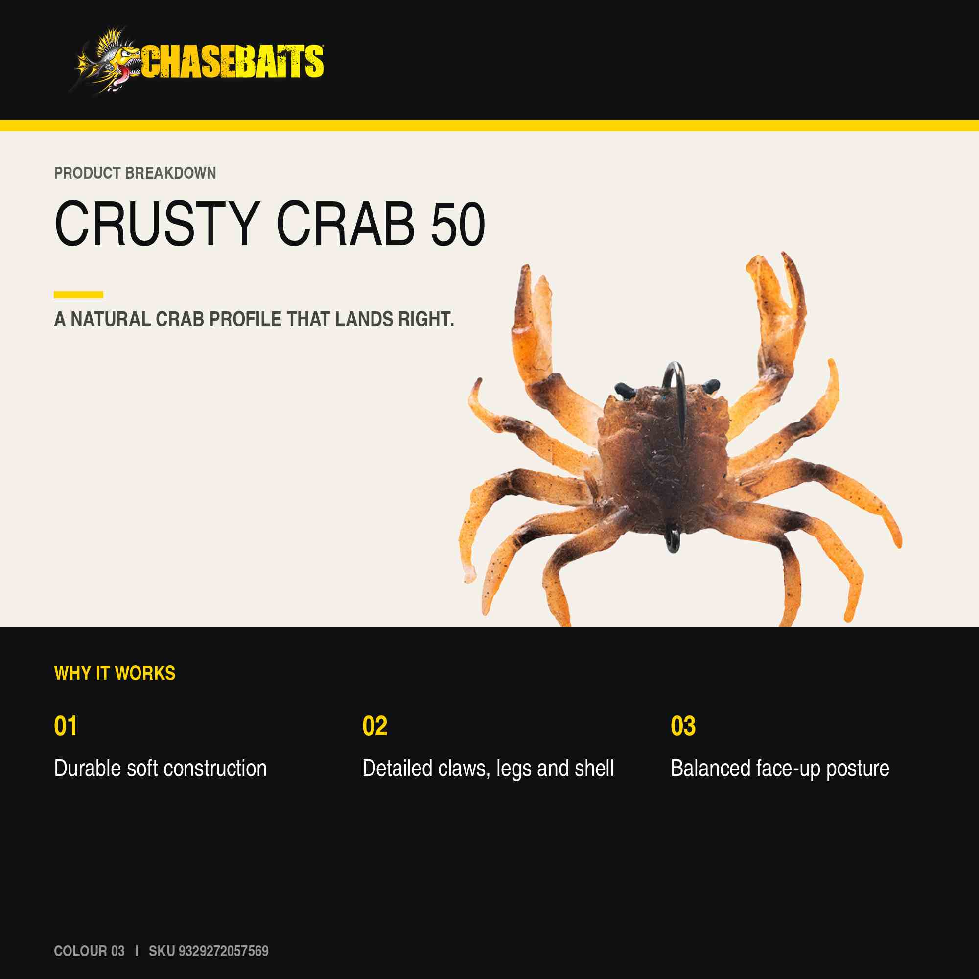 Chasebaits Crusty Crab 50mm 4.5 grams Sinking Lure 03 (7569)