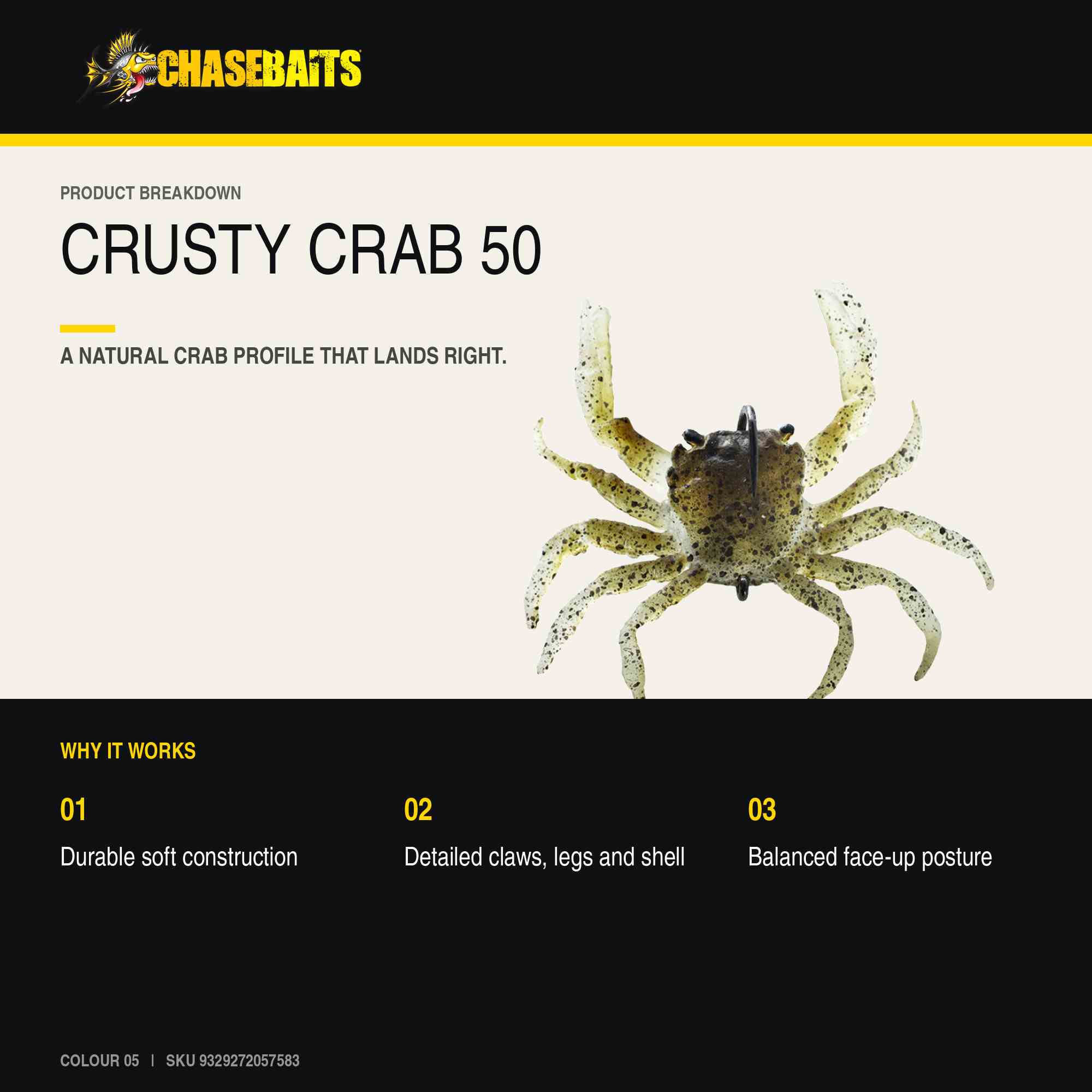 Chasebaits Crusty Crab 50mm 4.5 grams Sinking Lure 05 (7583)