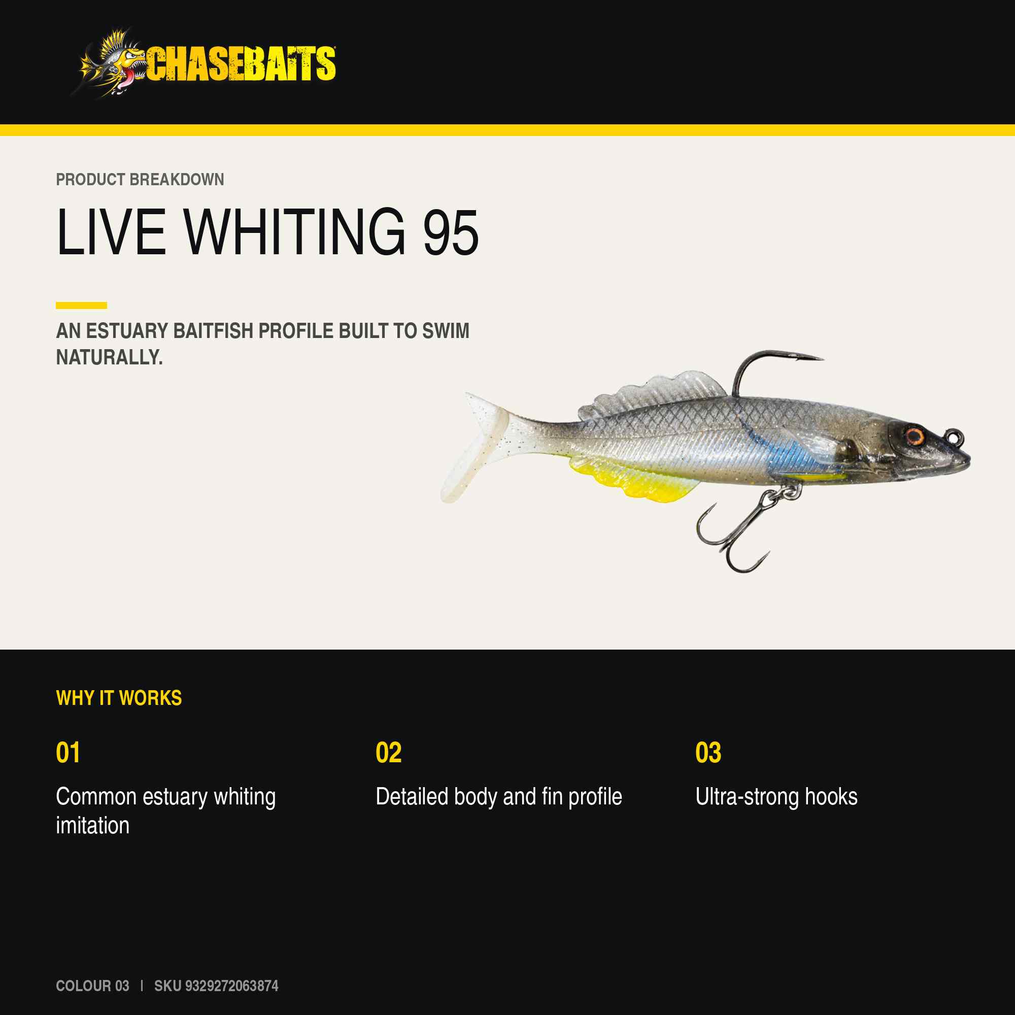 Chasebaits Live Whiting 95mm 13 grams Sinking Lure 01 (3850)