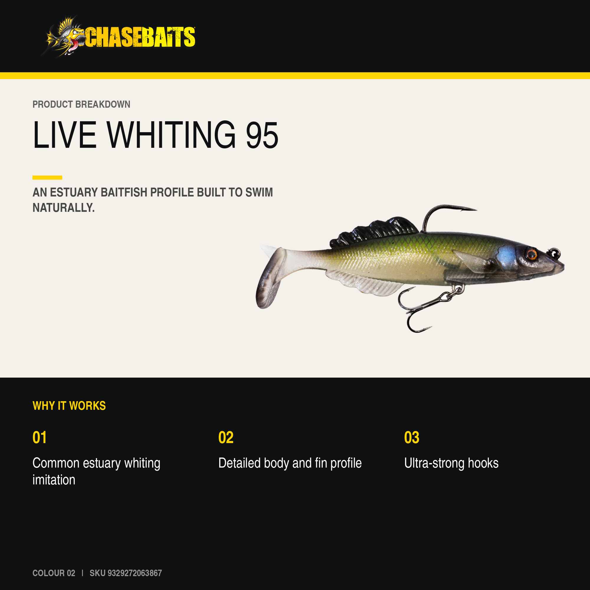 Chasebaits Live Whiting 95mm 13 grams Sinking Lure 03 (3874)