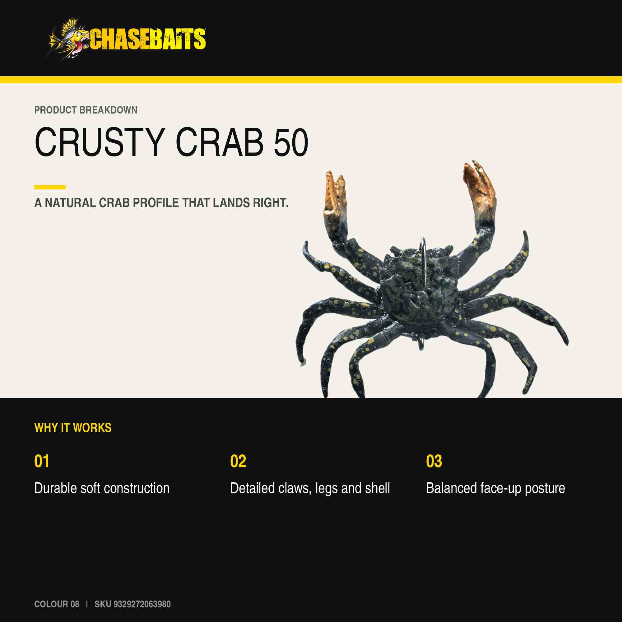 Chasebaits Crusty Crab 50mm 4.5 grams Sinking Lure 08 (3980)
