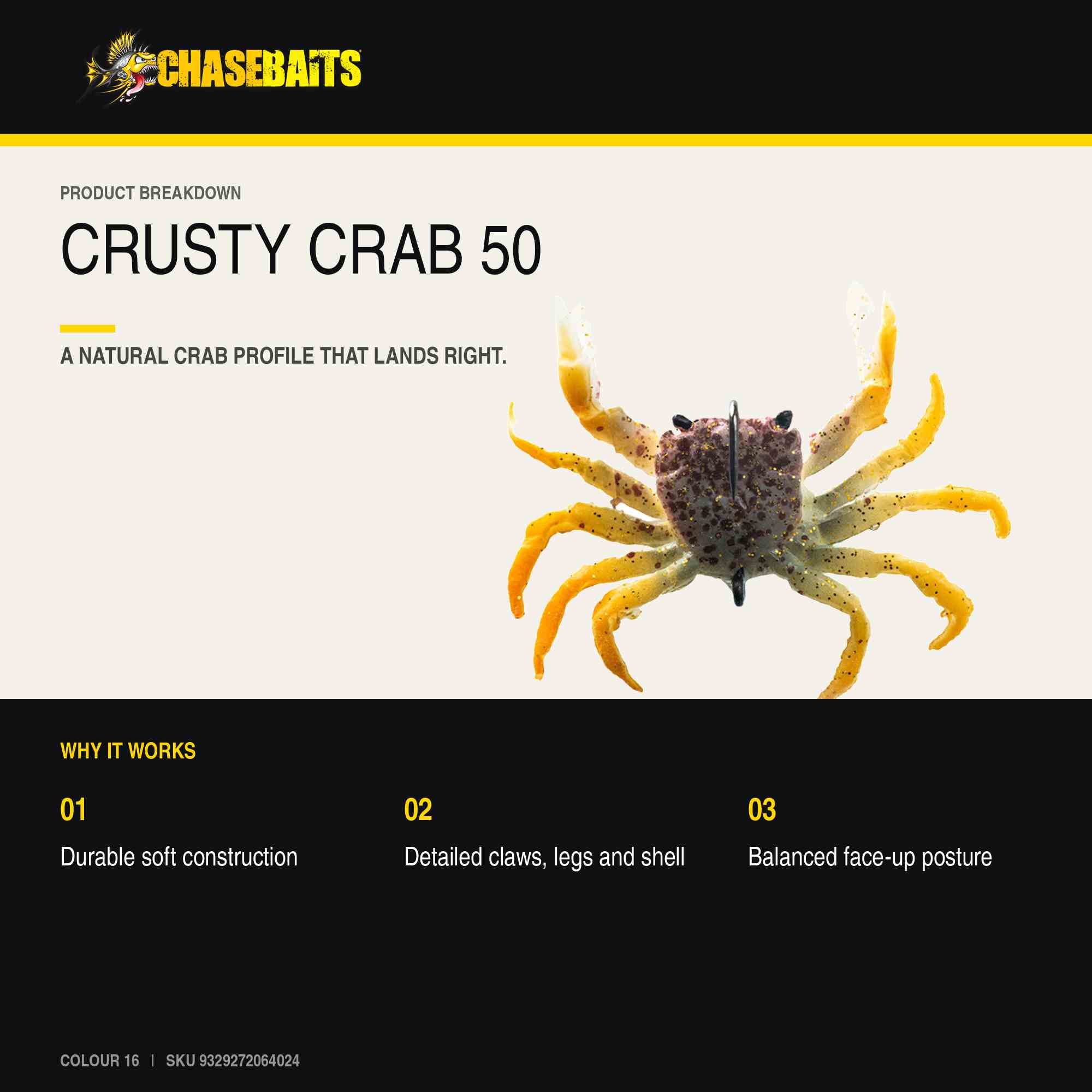 Chasebaits Crusty Crab 50mm 4.5 grams Sinking Lure 16 (4024)