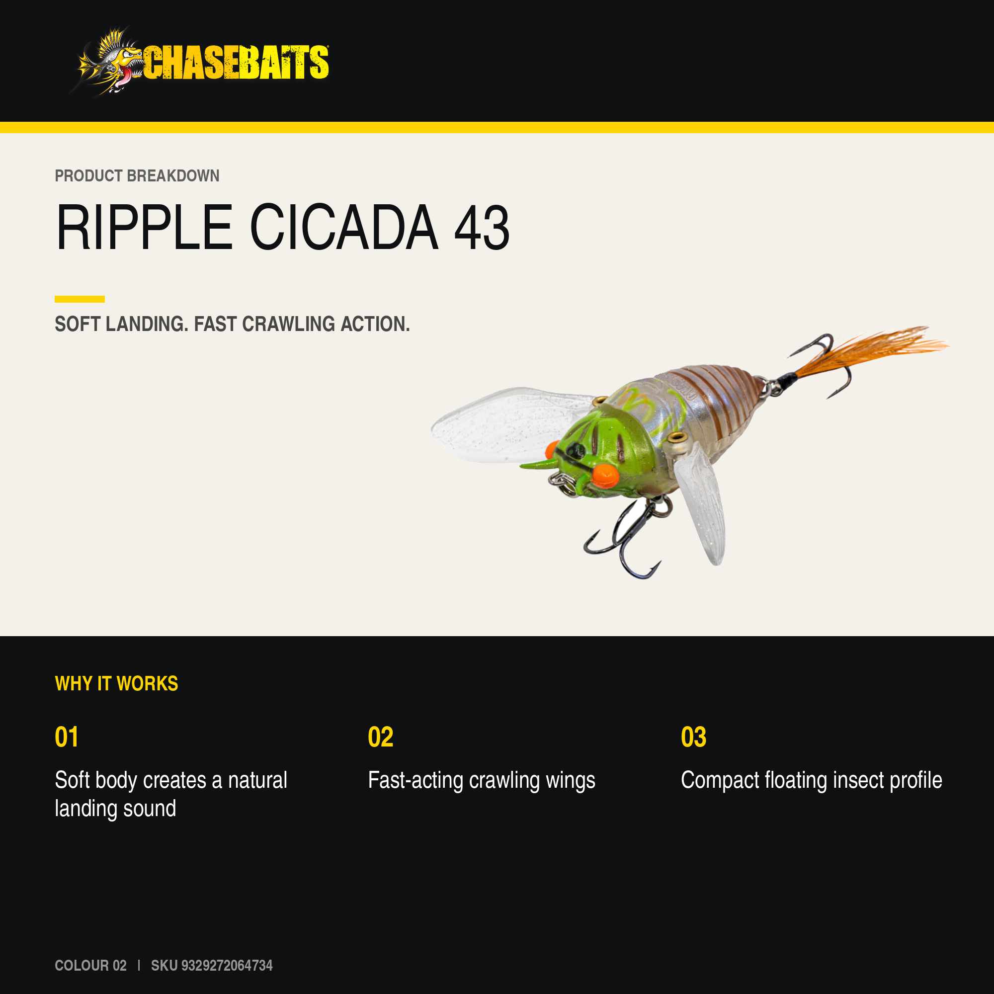 Chasebaits Ripple Cicada 43 mm Floating Lure 02 (4734)