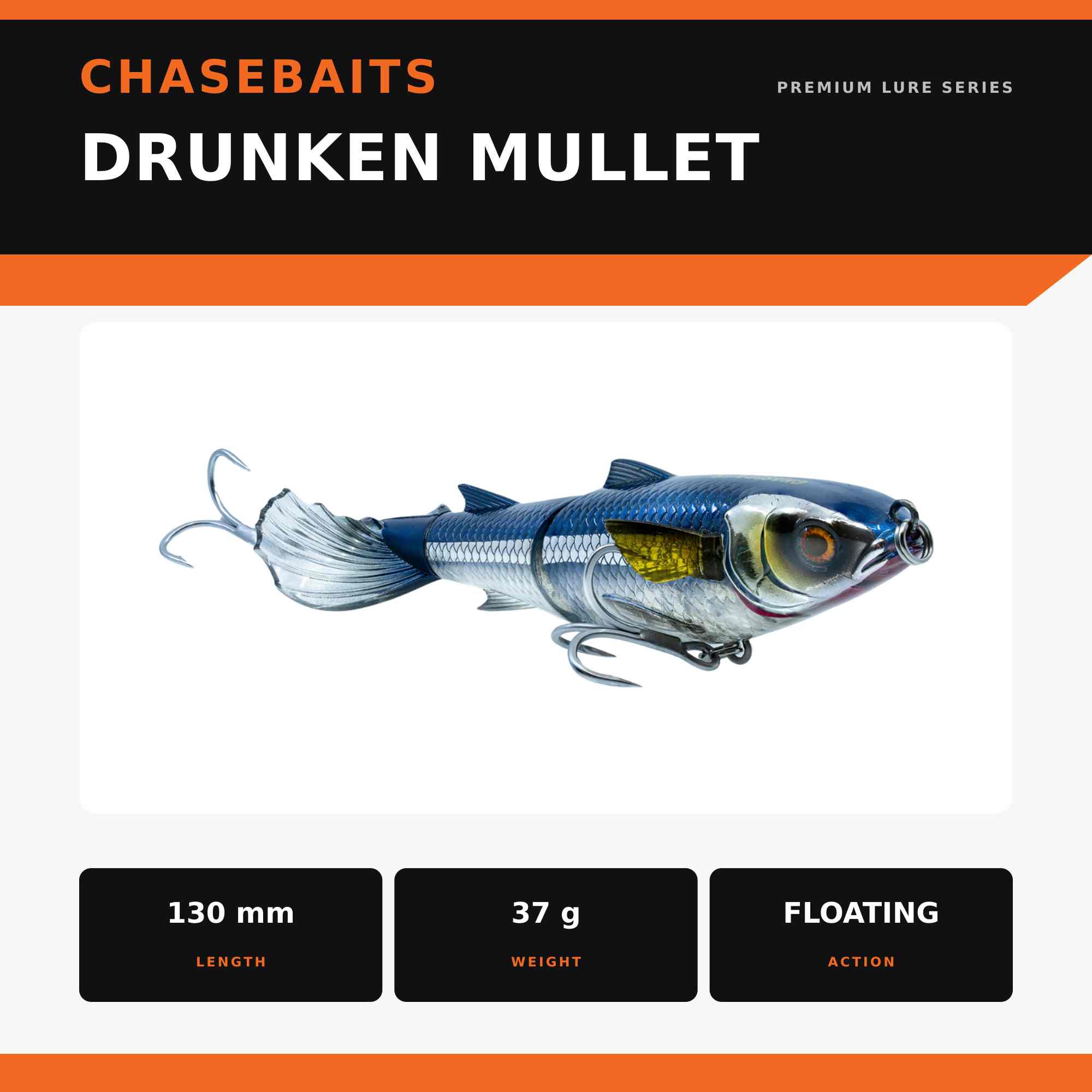 Chasebaits Drunken Mullet 130 mm 37 grams Floating Lure 05 (5335)