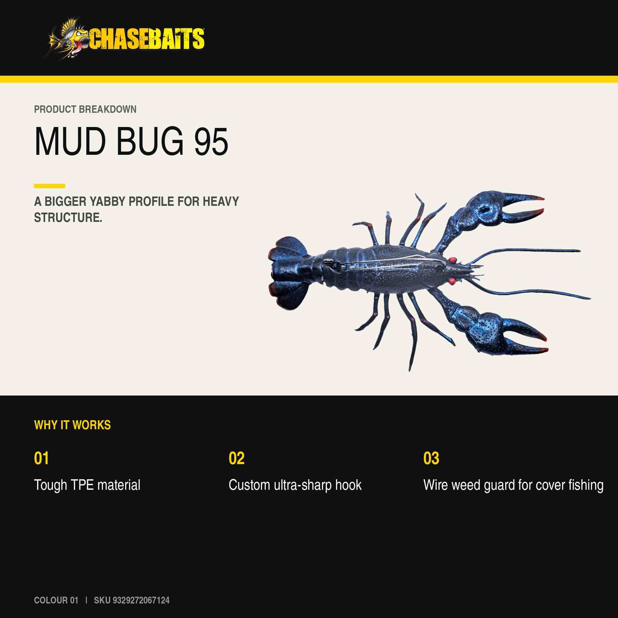 Chasebaits Mud Bug 95mm Sinking Lure 01 (7124)
