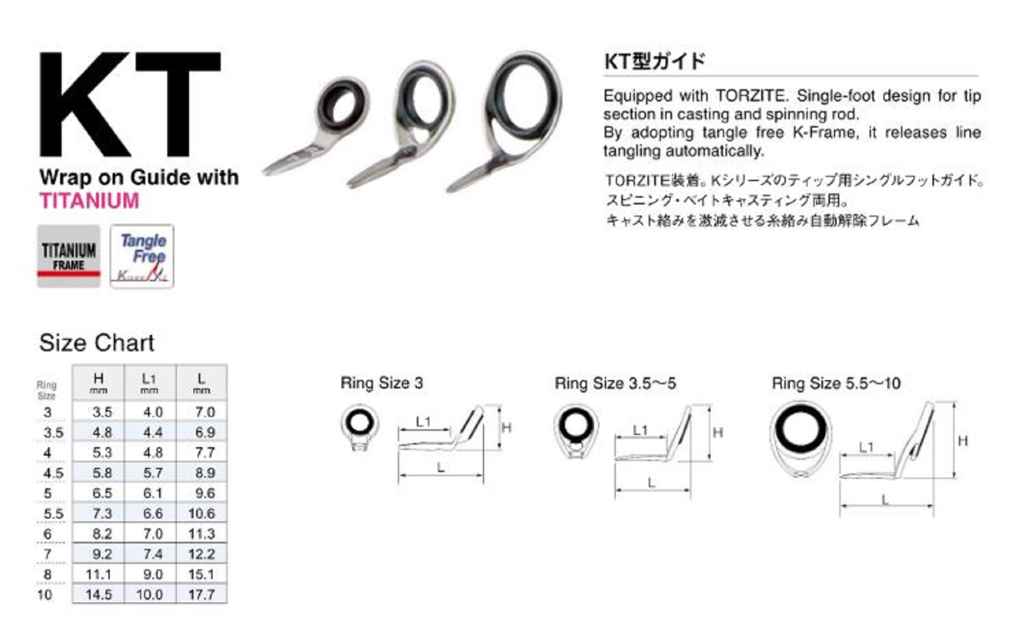 Fuji T-KTSG Size 3.5 Rod Guide Titanium Frame SIC x 1 (6520)